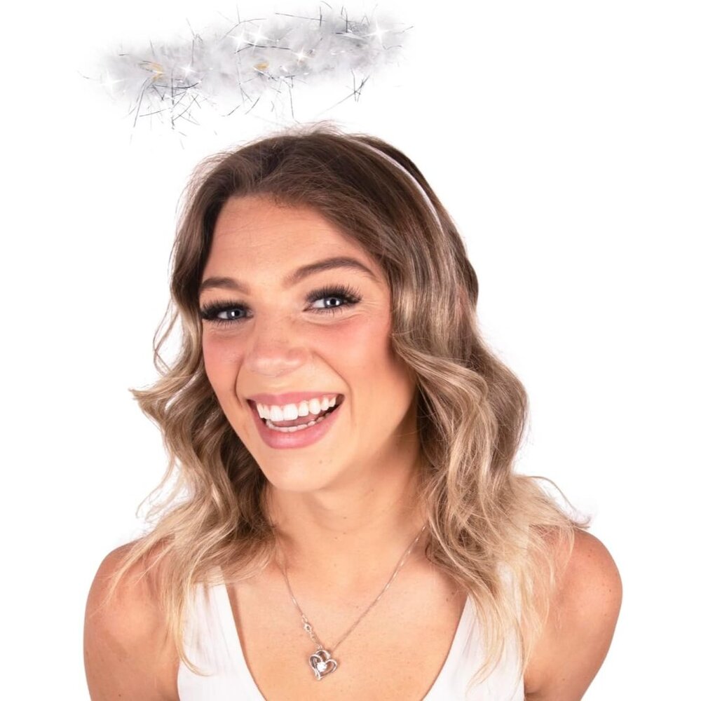Angel Halo Headband For Women Light Up Feather Headband Halo Prop With 6 White